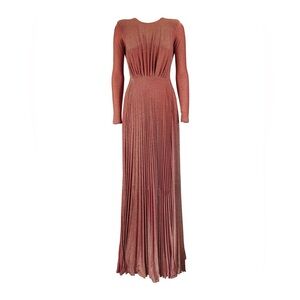 Elisabetta franchi metallic pleated long sleeve máxi dress IT 42 US 6 rose Gold